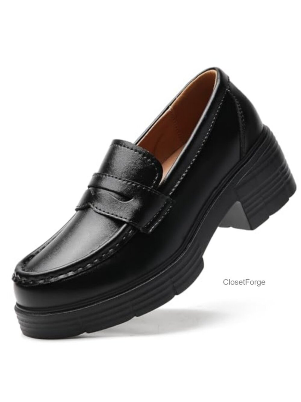 Chunky Loafers for Women Platform Slip-On Business Casual Shoes Faux Leather